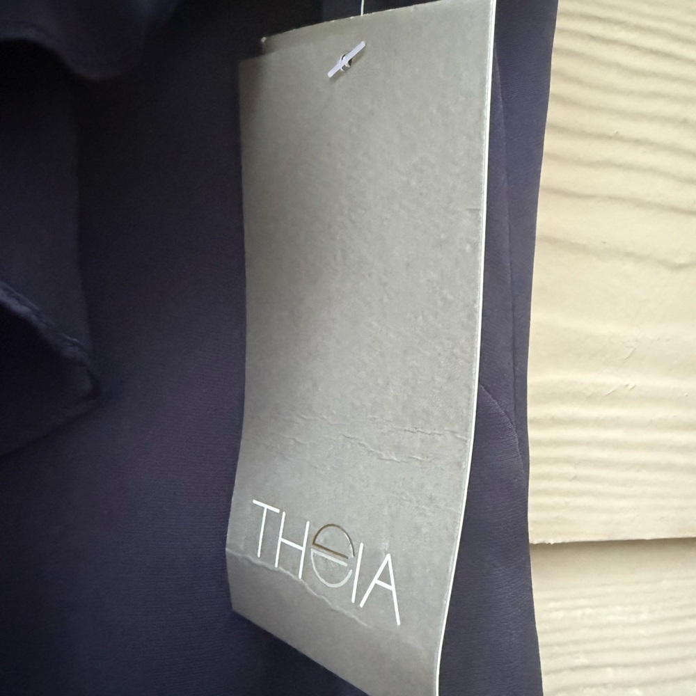 Theia sleeveless high neck navy blue dress with ruffles - Picture 6 of 10